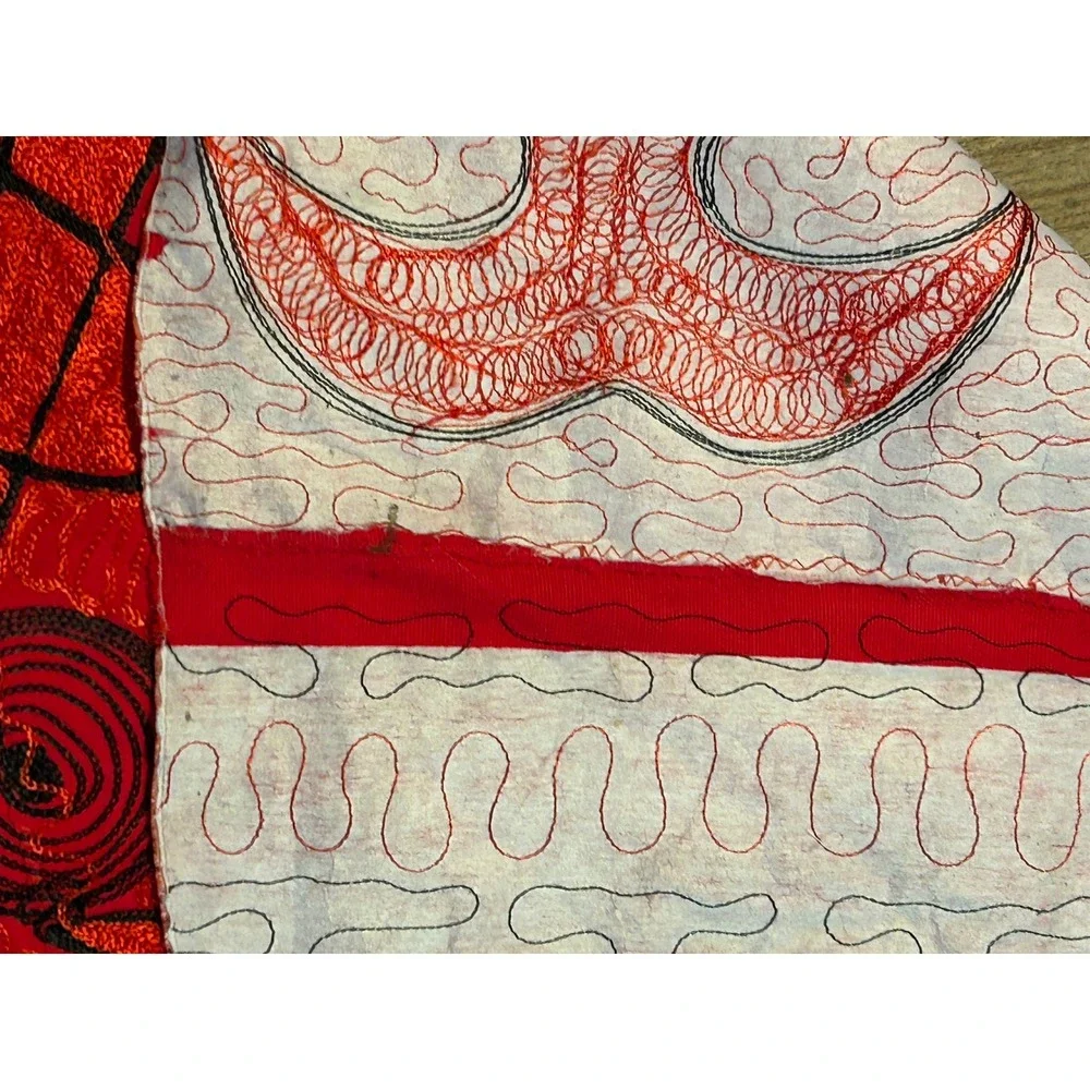 Red Black Quilted King Size Bedspread Embroidered Geometric Global Coverlet